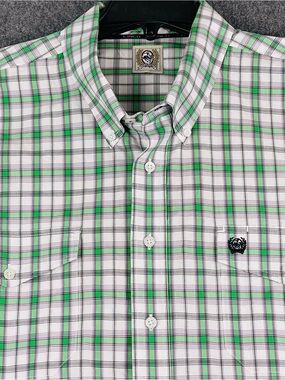 Cinch Button Down Western Long Sleeve Shirt Mens 2XL Green Plaid